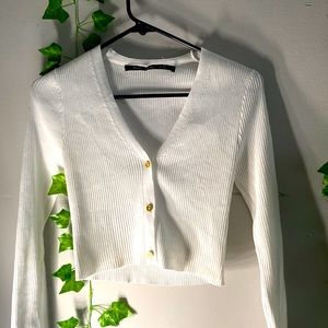 White long sleeve shirt with gold buttons